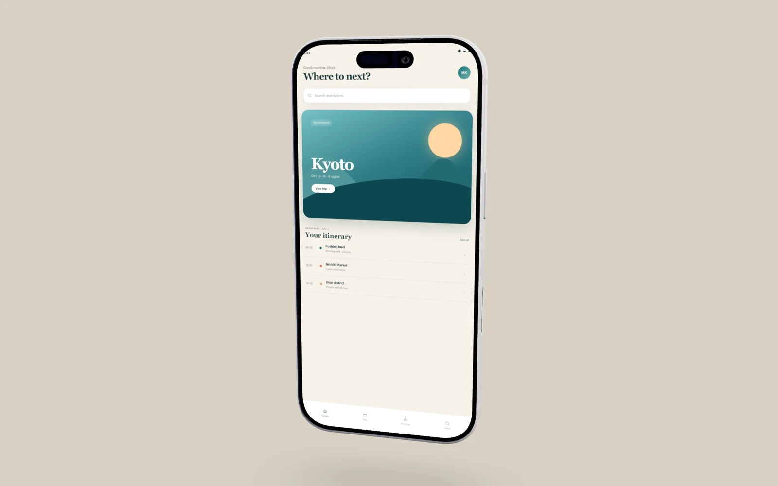 App screenshot framed on a phone over a gradient background.